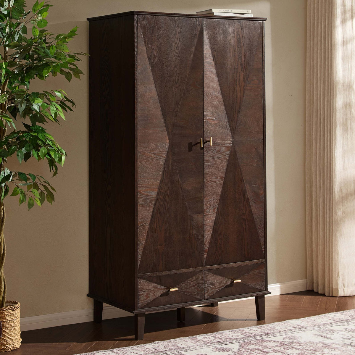 Dusklia - Brianna Concave 2 Door Wardrobe with Drawers - Walnut