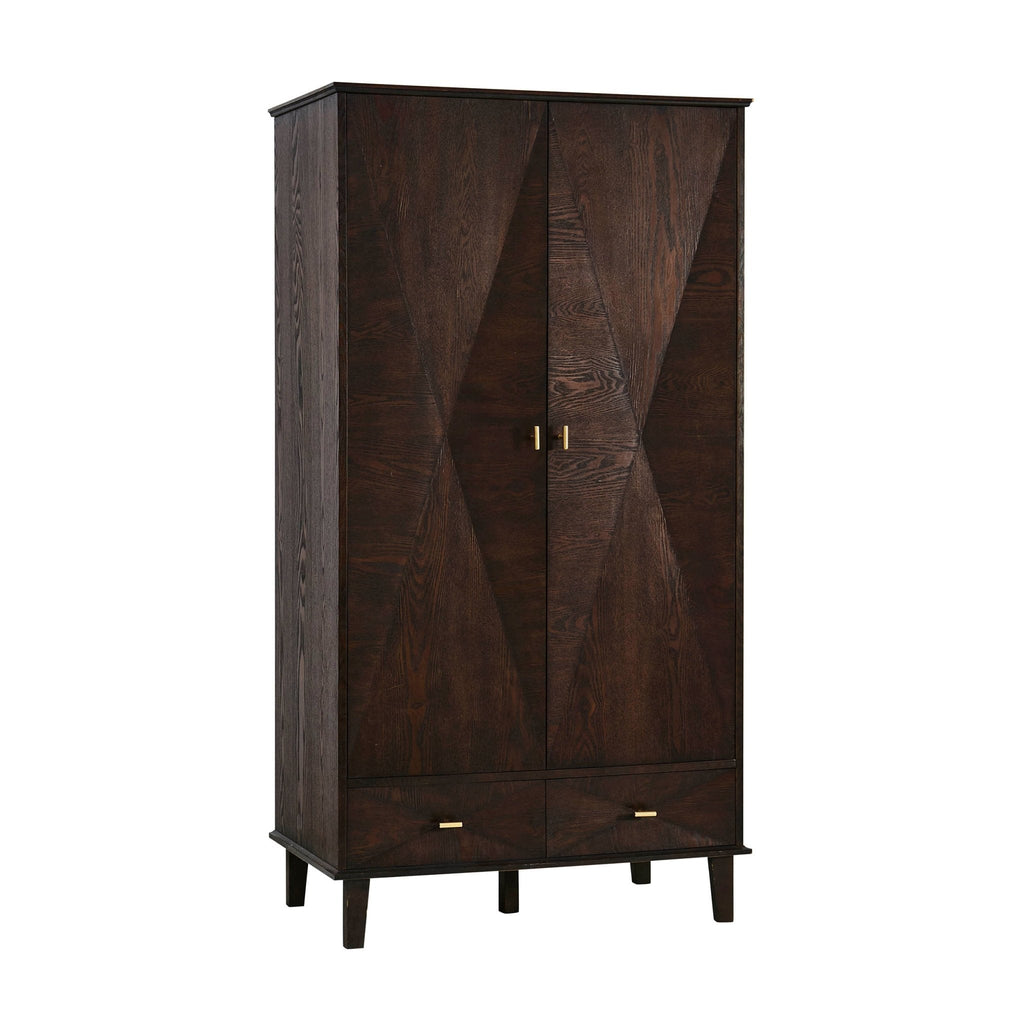 Dusklia - Brianna Concave 2 Door Wardrobe with Drawers - Walnut