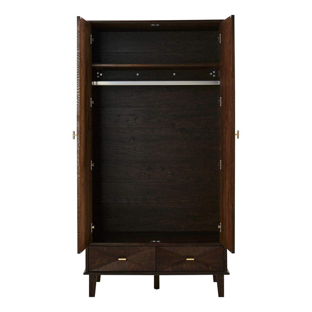 Dusklia - Brianna Concave 2 Door Wardrobe with Drawers - Walnut
