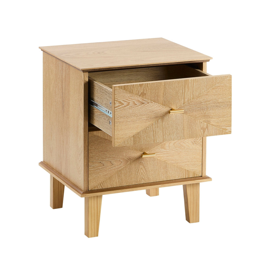 Dusklia - Brianna Concave 2 Drawer Bedside Table - Light Wood
