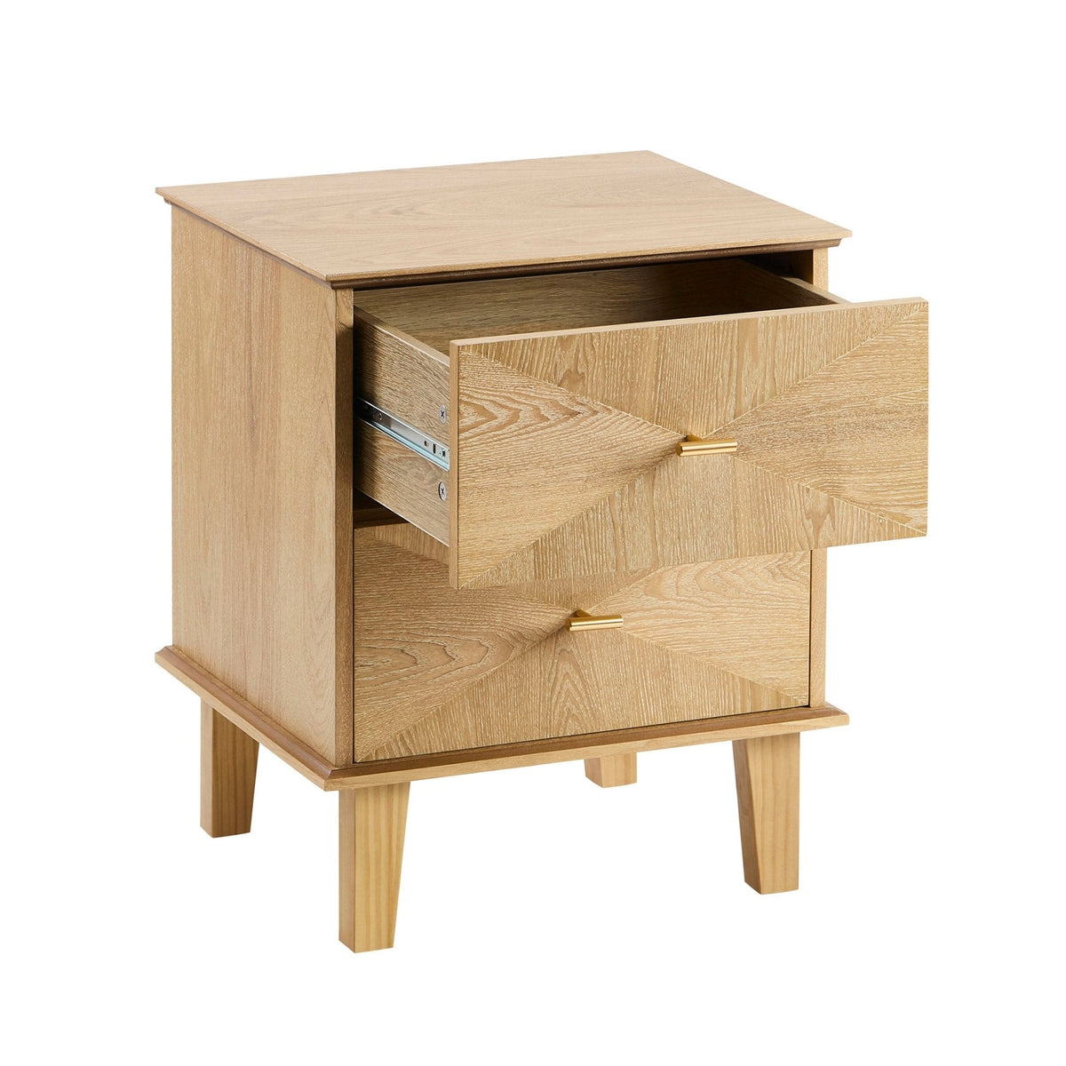 Dusklia - Brianna Concave 2 Drawer Bedside Table - Light Wood