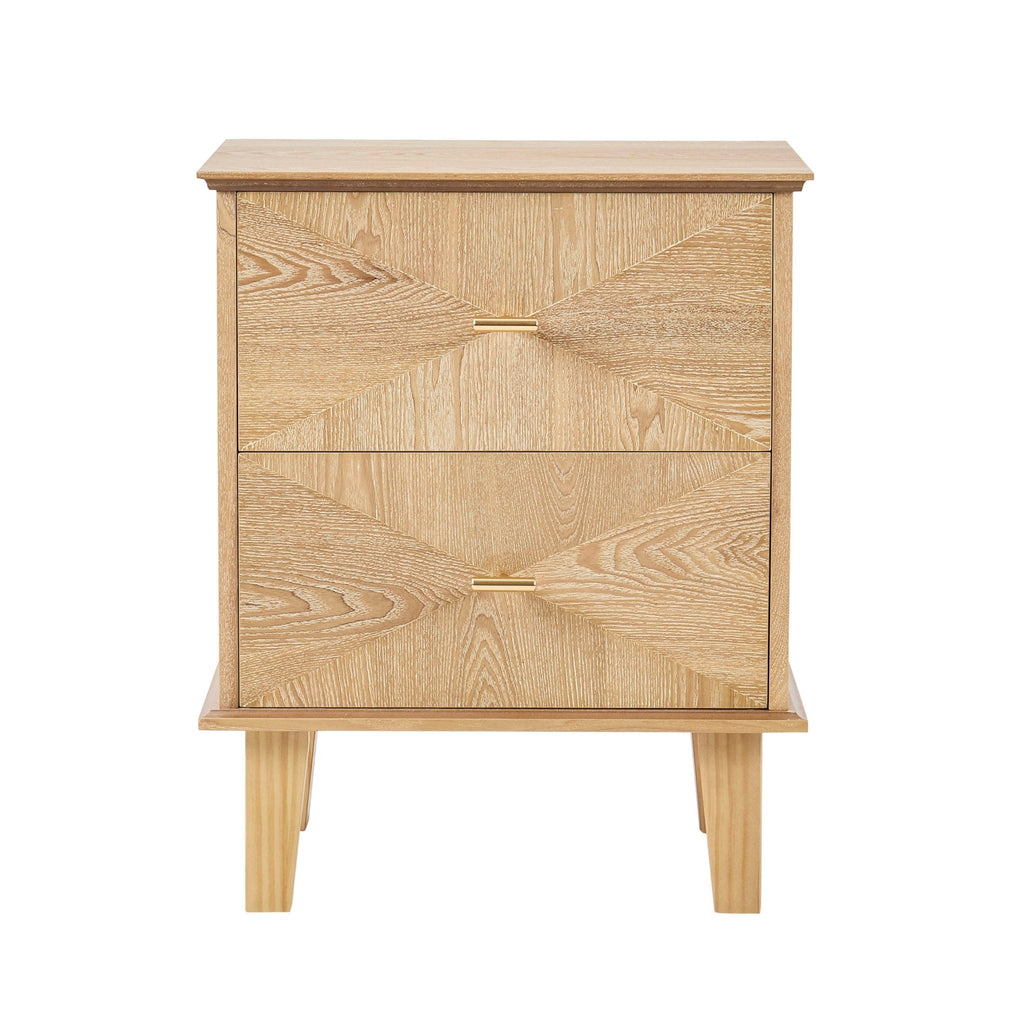 Dusklia - Brianna Concave 2 Drawer Bedside Table - Light Wood