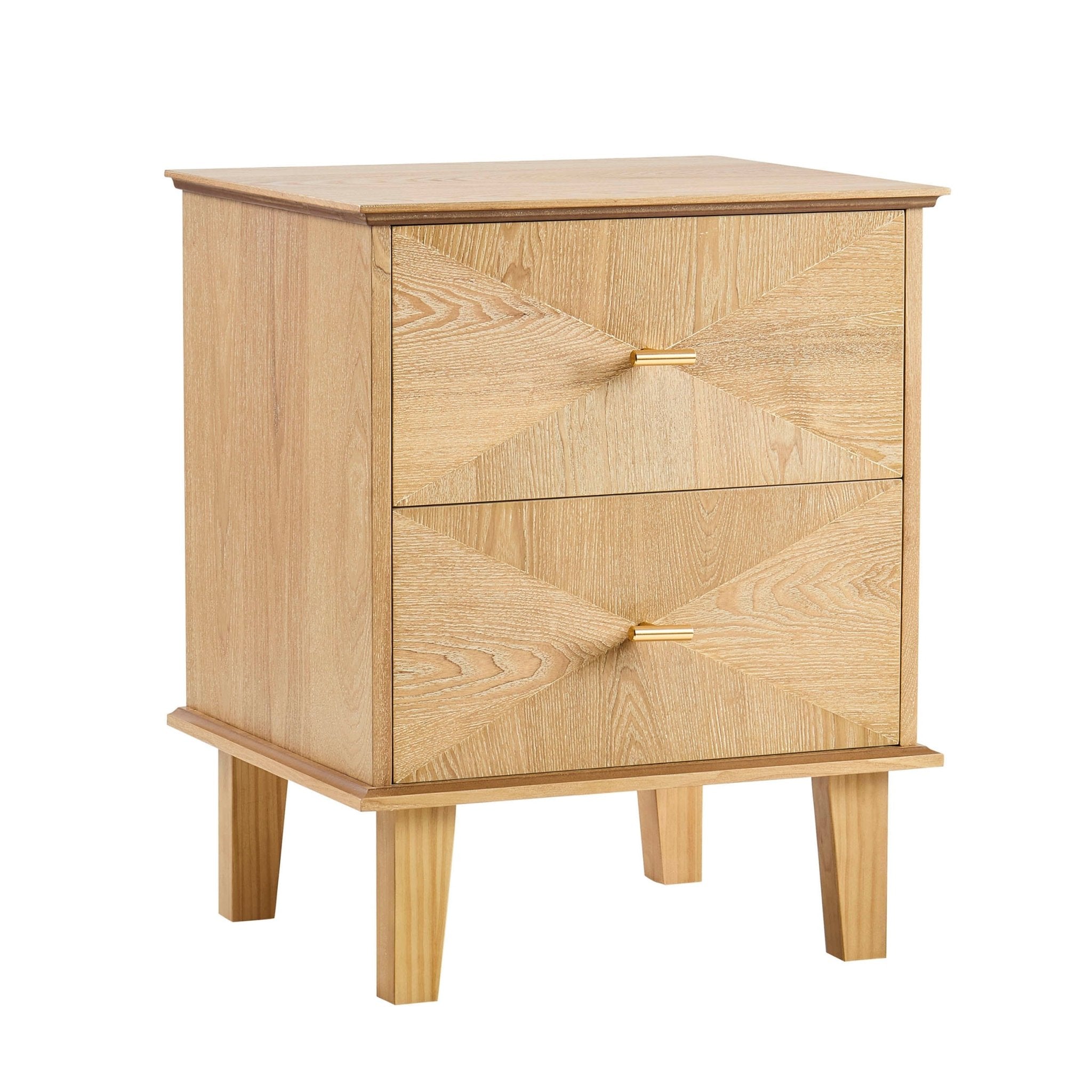 Dusklia - Brianna Concave 2 Drawer Bedside Table - Light Wood