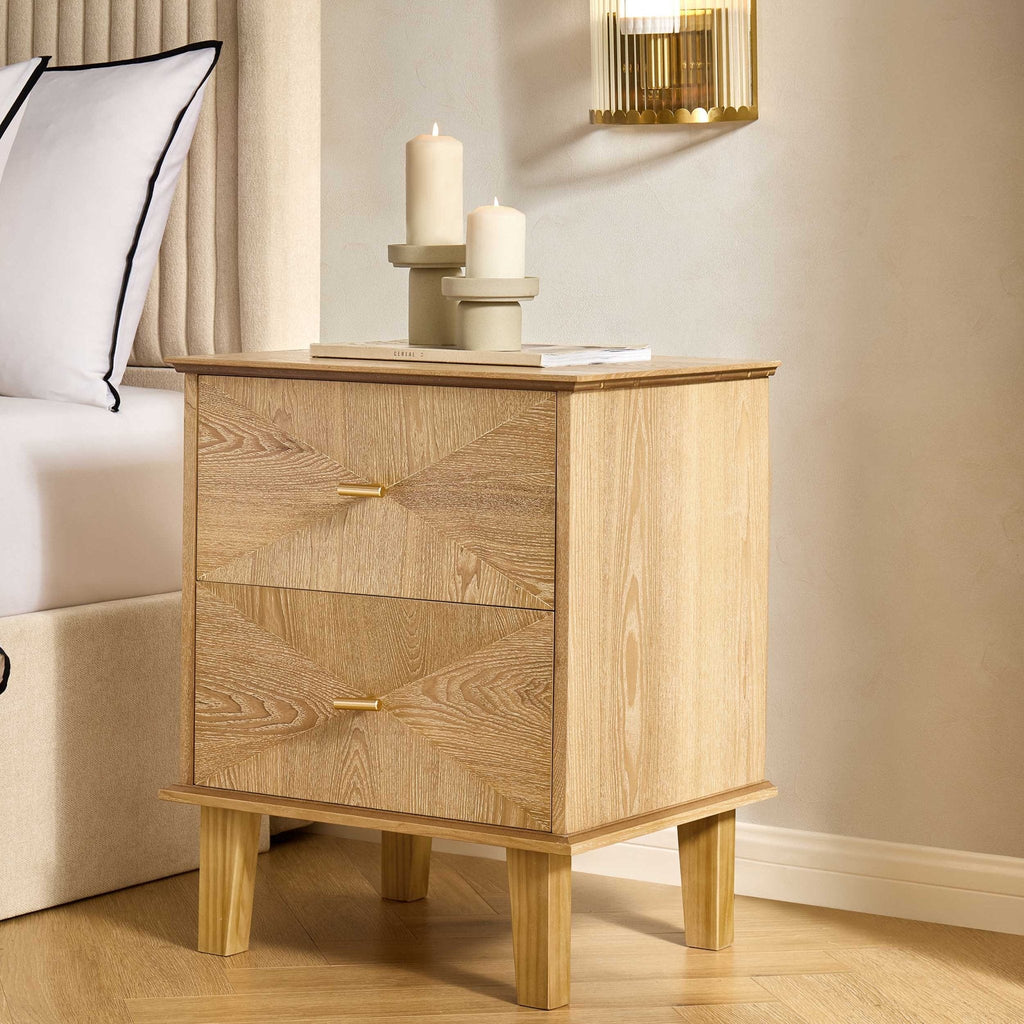 Dusklia - Brianna Concave 2 Drawer Bedside Table - Light Wood
