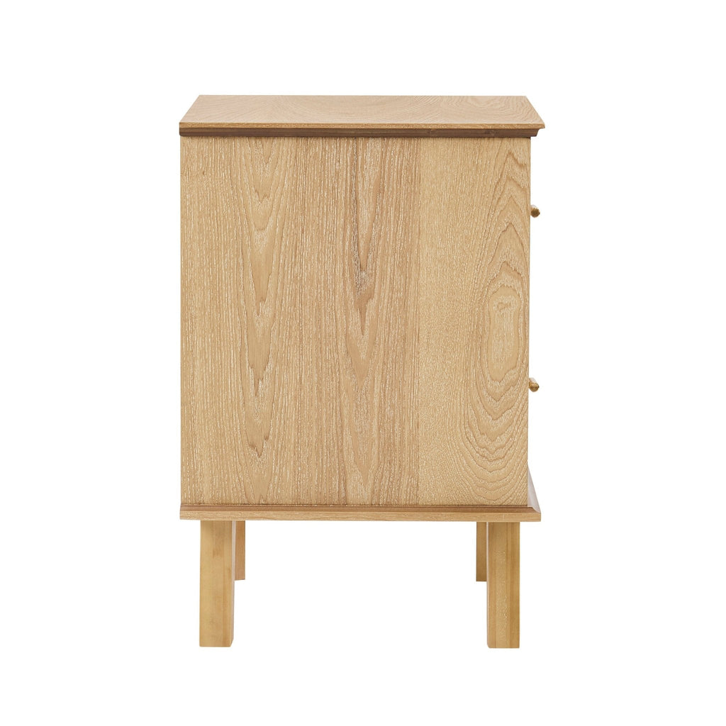 Dusklia - Brianna Concave 2 Drawer Bedside Table - Light Wood