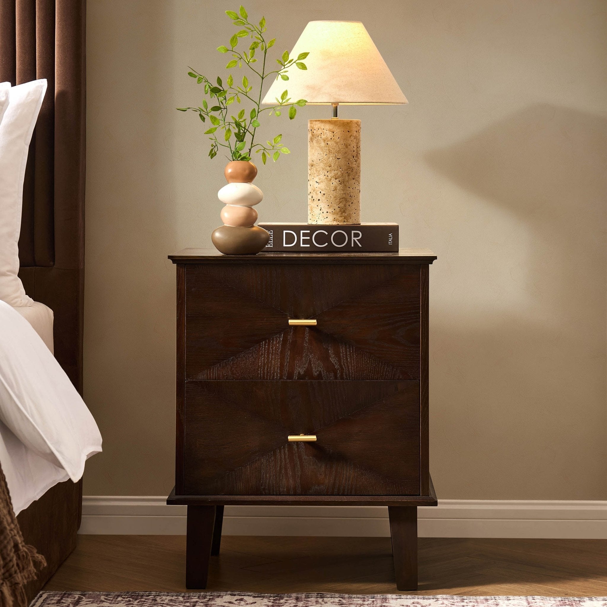 Dusklia - Brianna Concave 2 Drawer Bedside Table - Walnut