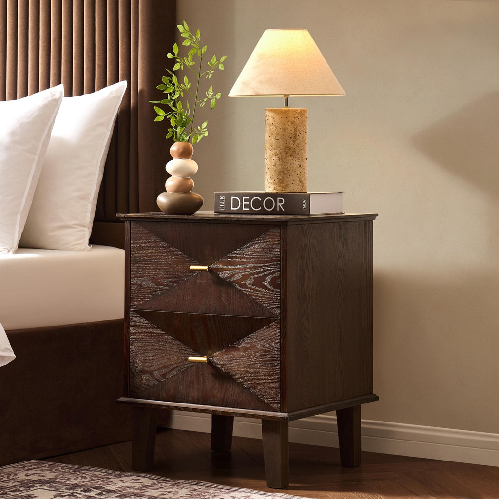 Dusklia - Brianna Concave 2 Drawer Bedside Table - Walnut