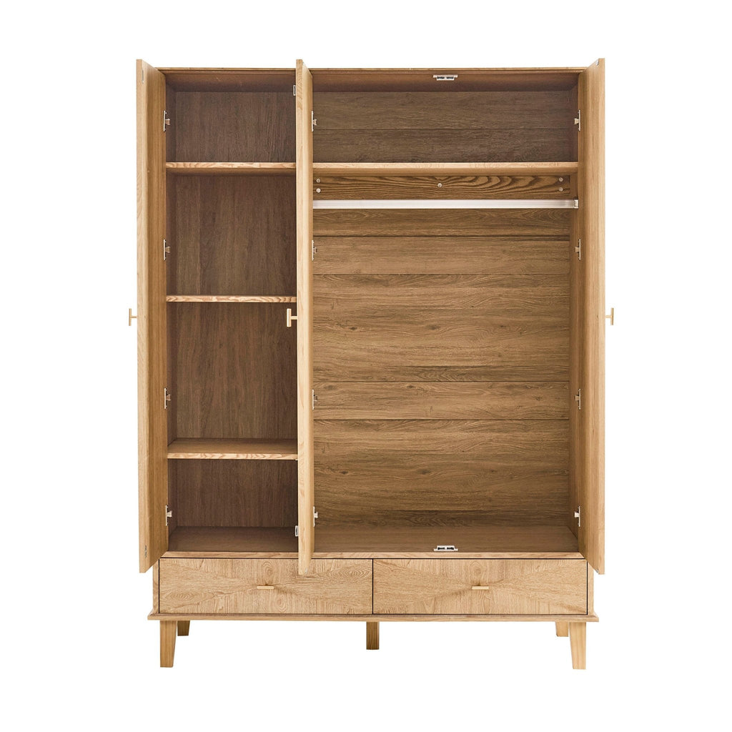 Dusklia - Brianna Concave 3 Door Wardrobe with Drawers - Light Wood