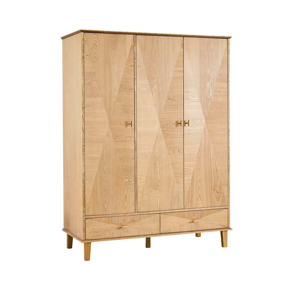 Dusklia - Brianna Concave 3 Door Wardrobe with Drawers - Light Wood