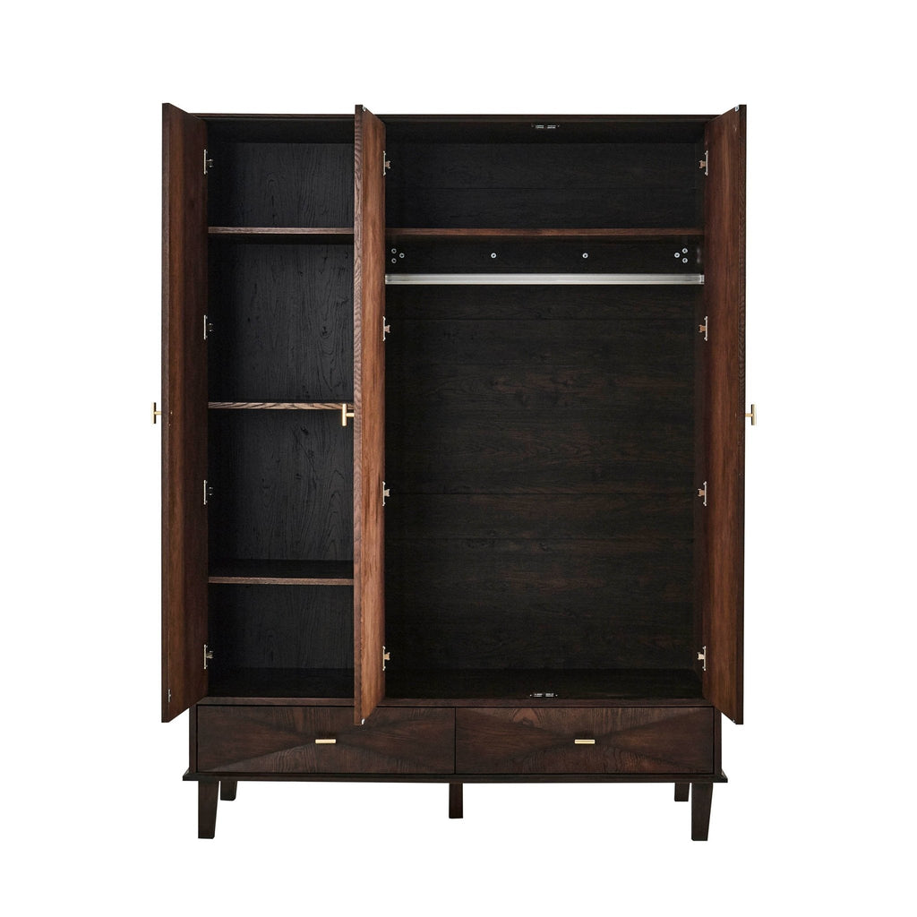Dusklia - Brianna Concave 3 Door Wardrobe with Drawers - Walnut