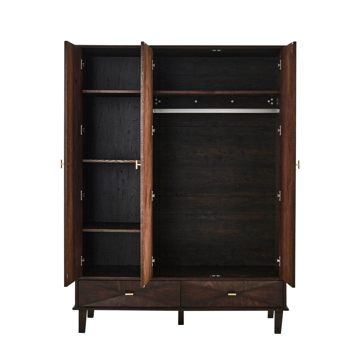 Dusklia - Brianna Concave 3 Door Wardrobe with Drawers - Walnut