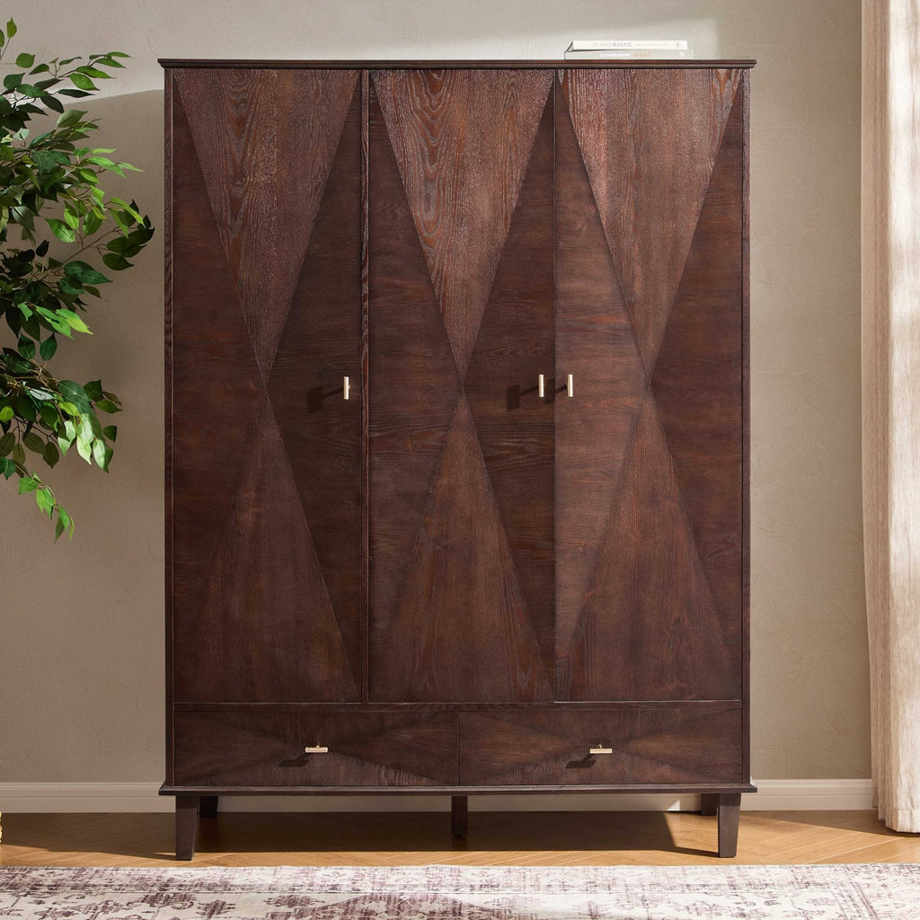 Dusklia - Brianna Concave 3 Door Wardrobe with Drawers - Walnut