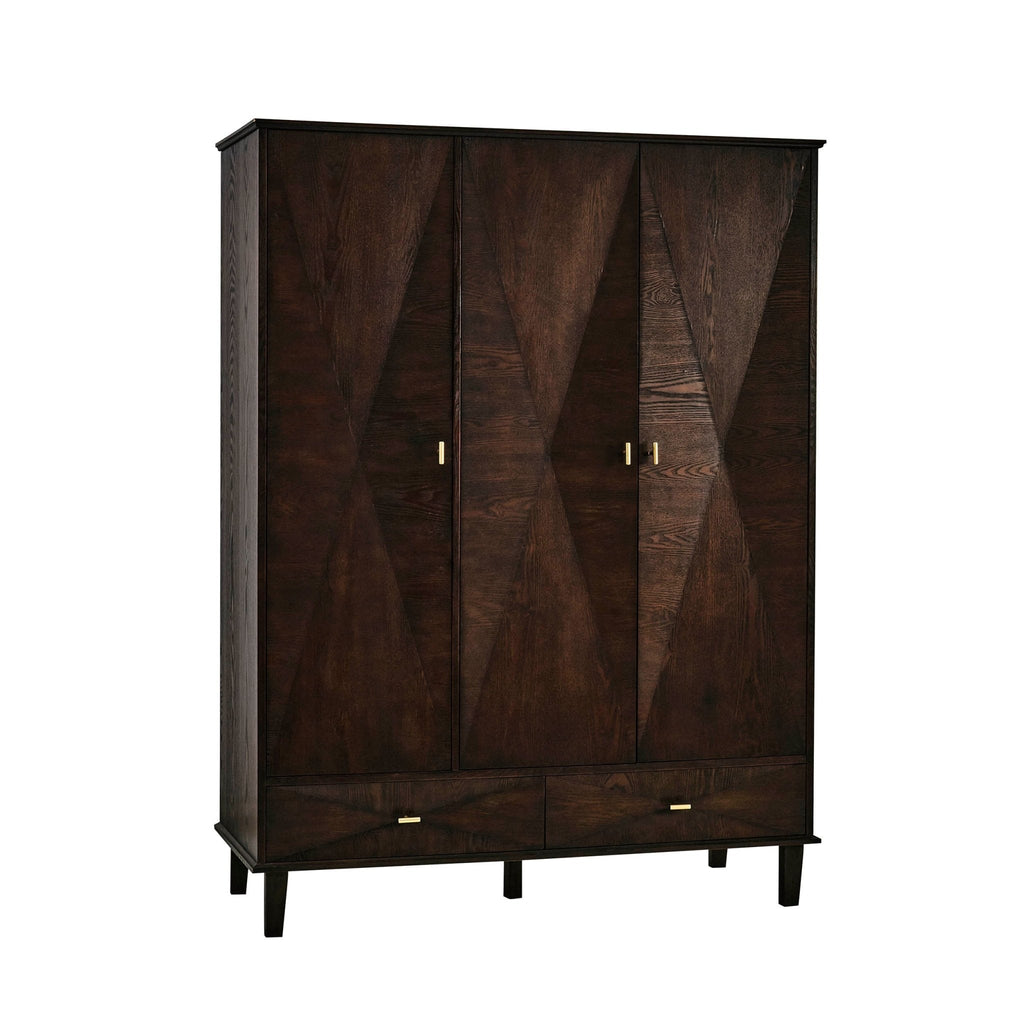 Dusklia - Brianna Concave 3 Door Wardrobe with Drawers - Walnut