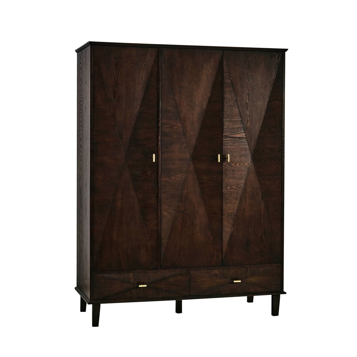 Dusklia - Brianna Concave 3 Door Wardrobe with Drawers - Walnut