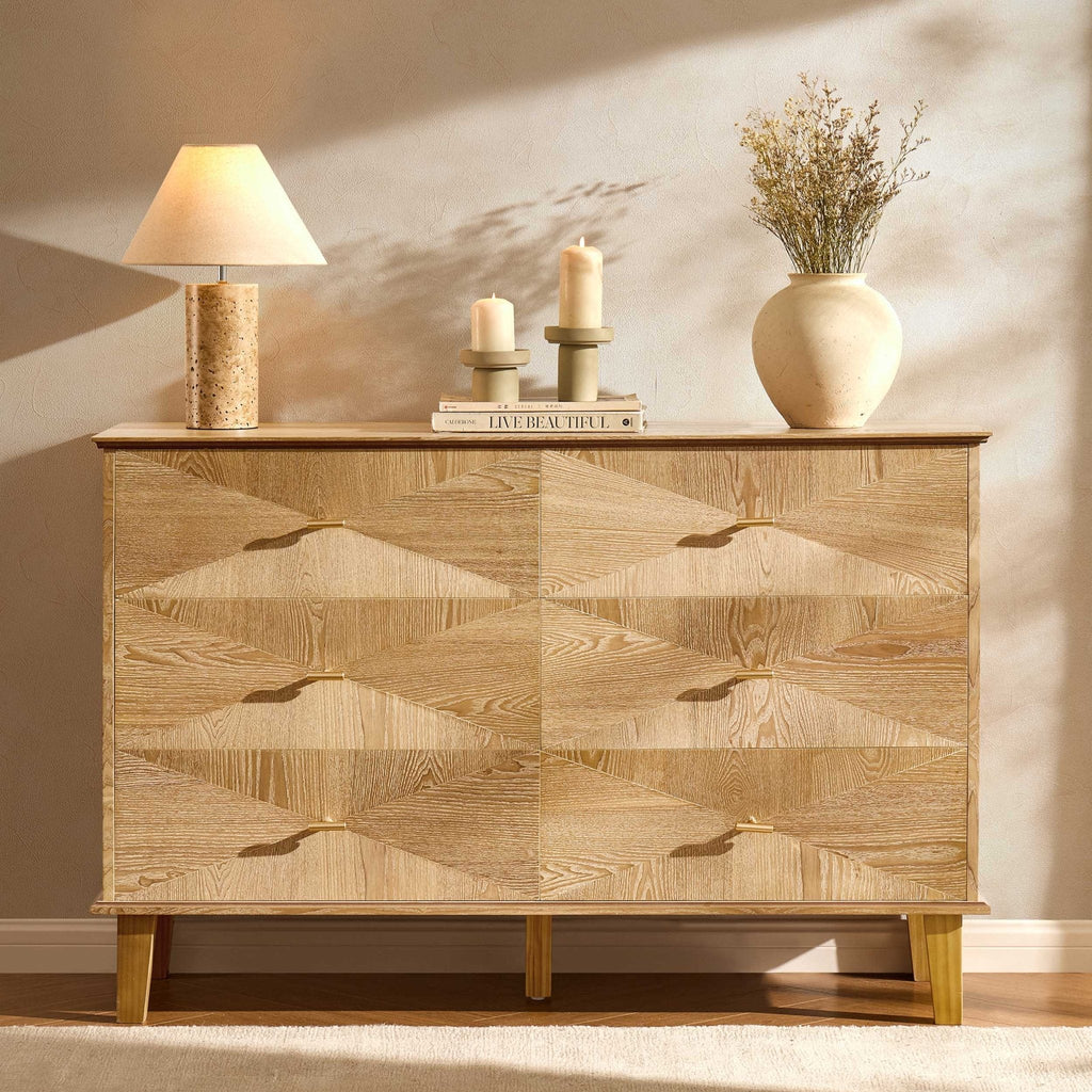 Dusklia - Brianna Concave 6 Drawer Chest - Light Wood