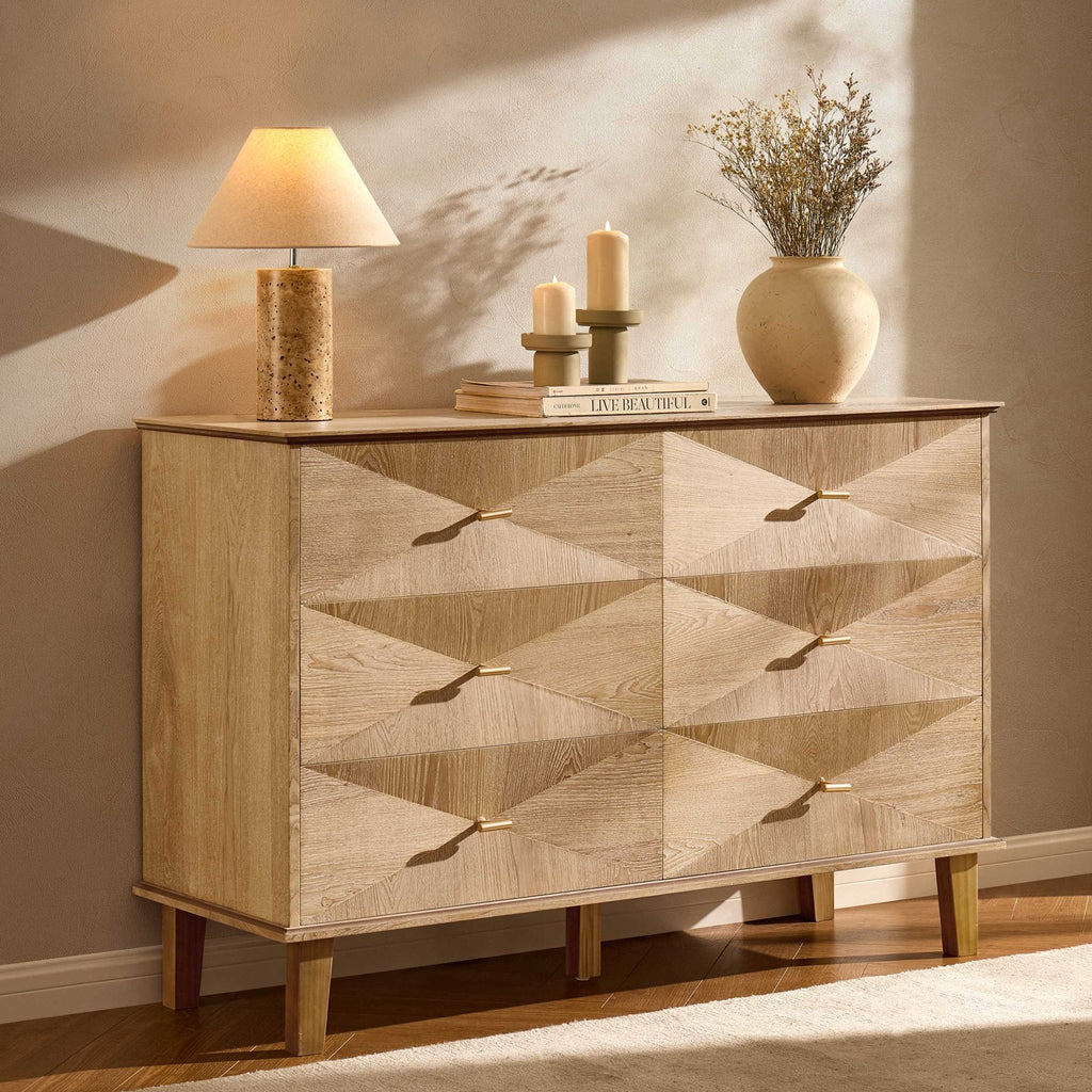 Dusklia - Brianna Concave 6 Drawer Chest - Light Wood
