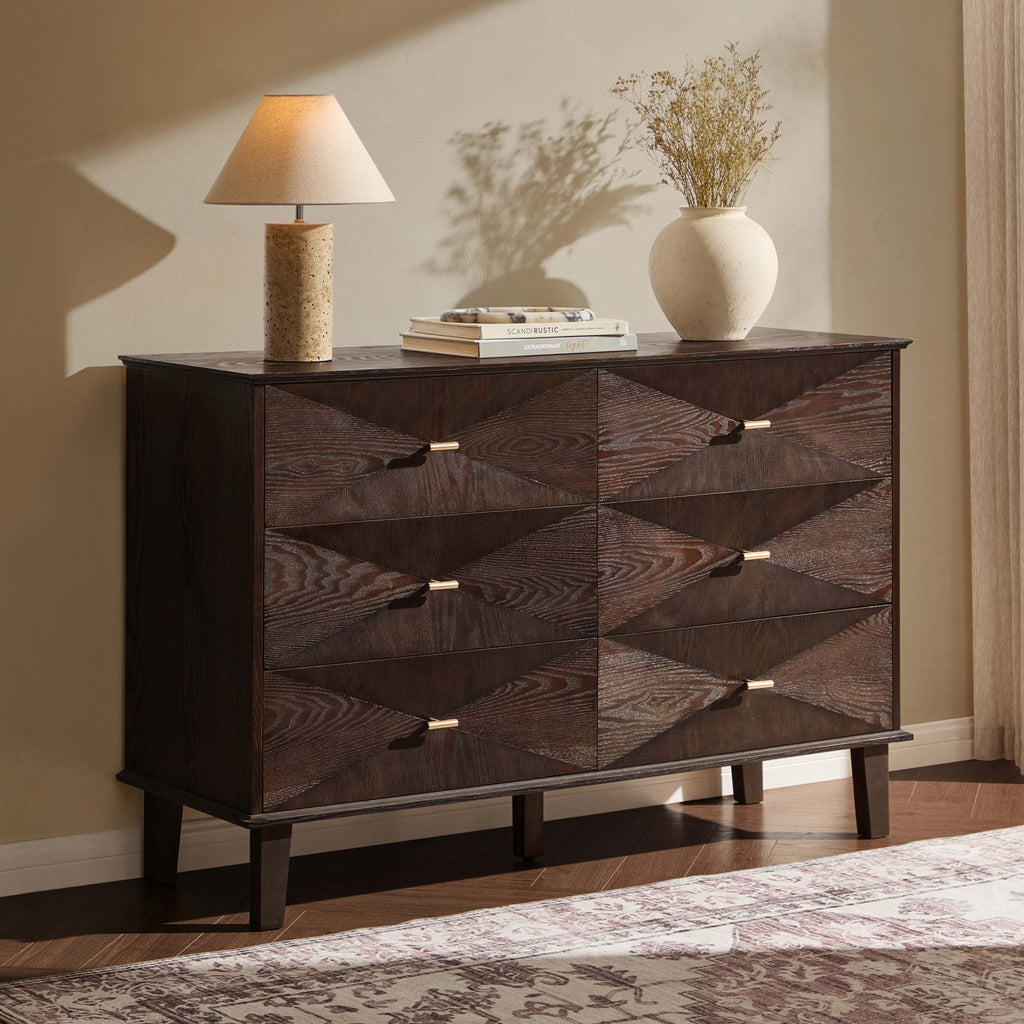 Dusklia - Brianna Concave 6 Drawer Chest - Walnut