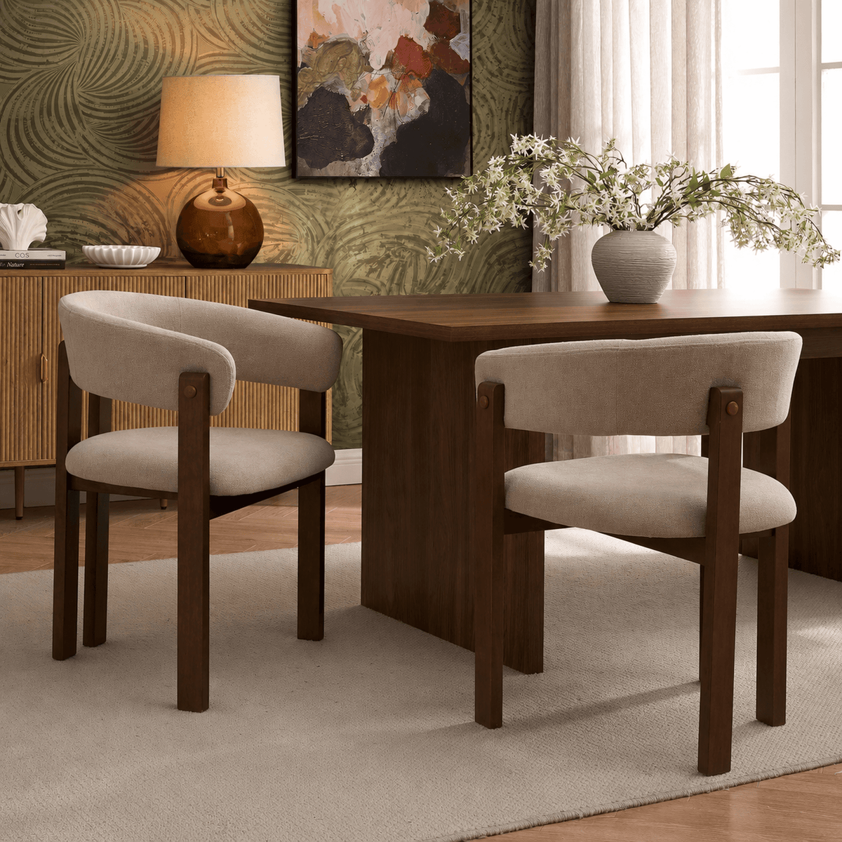 Dusklia - Bridget Set of 2 Dining Chairs - Chenille Oatmeal