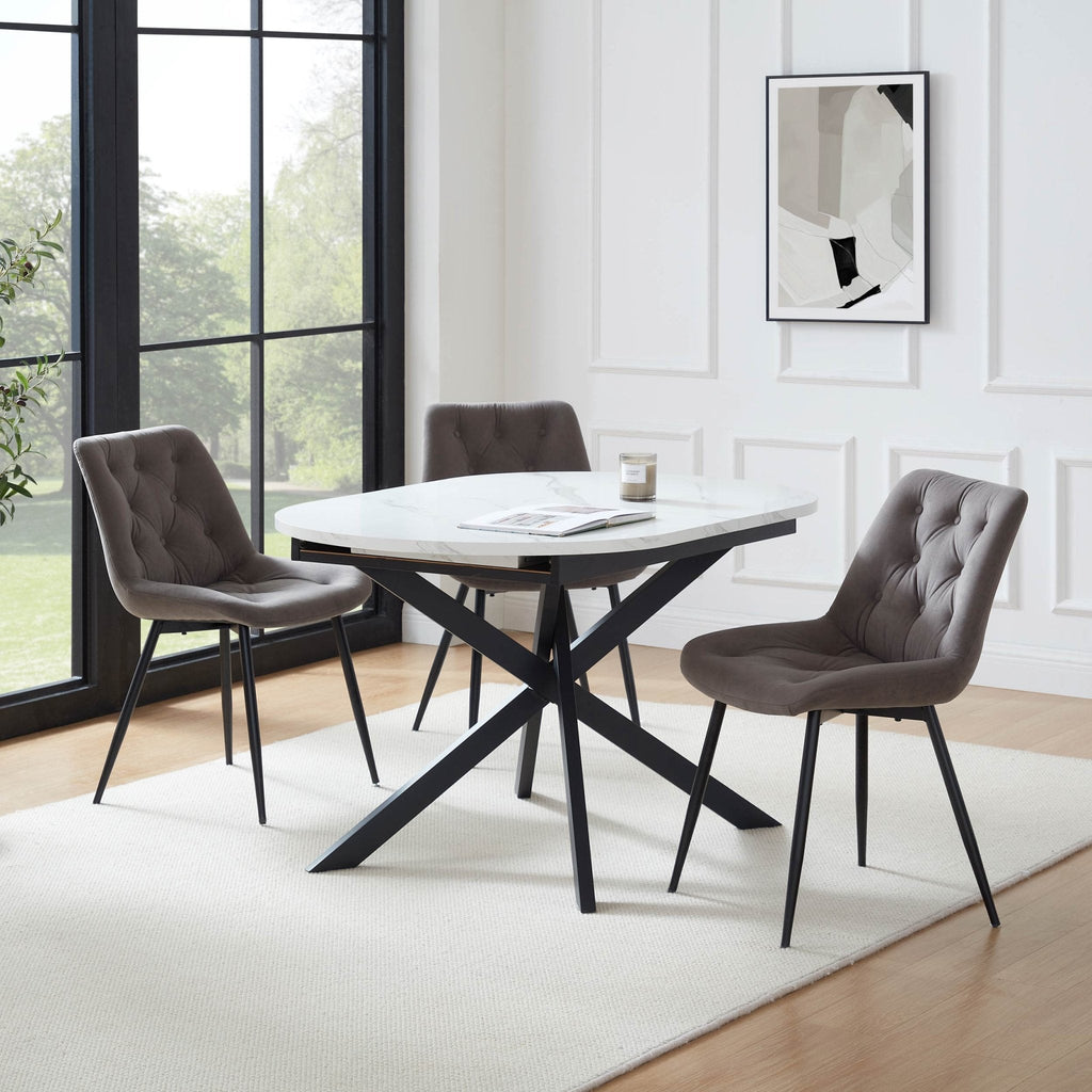 Dusklia - Brooke Oval Extendable 4-6 Seater Dining Table - Stone/Black