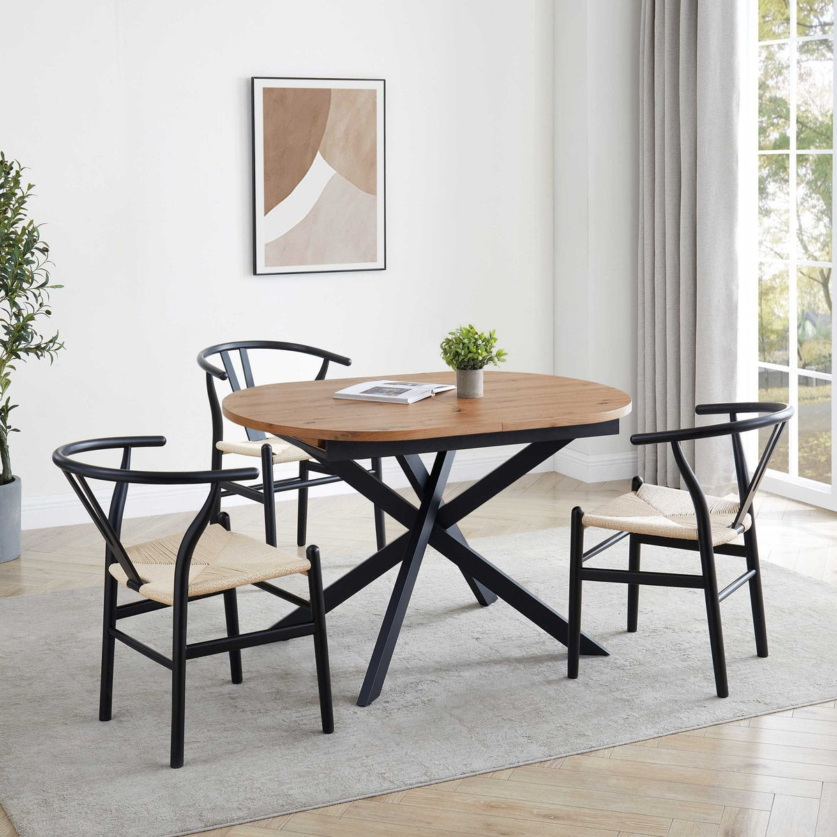 Dusklia - Brooke Oval Extendable 4-6 Seater Dining Table - Wood/Black