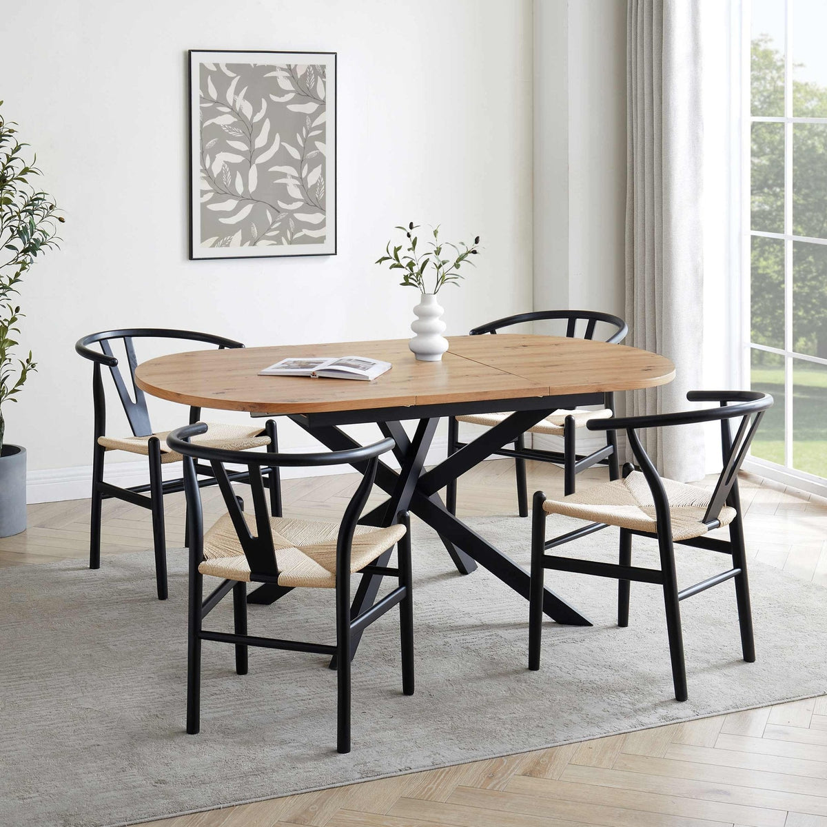Dusklia - Brooke Oval Extendable 4-6 Seater Dining Table - Wood/Black
