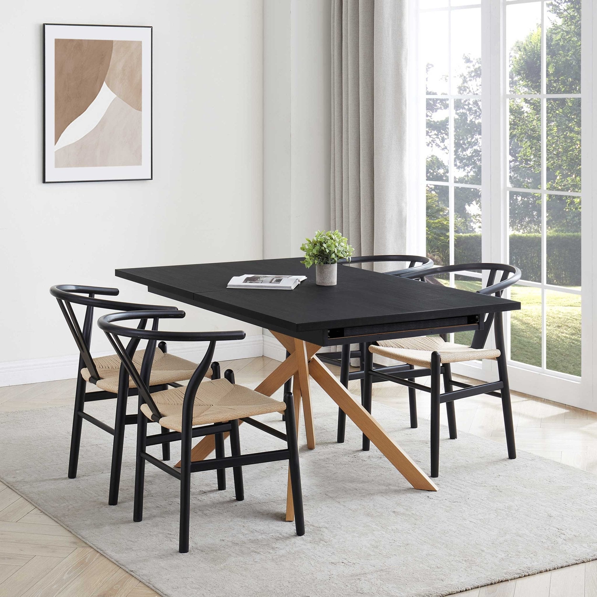 Dusklia - Brooke Rectangle Extendable 6-10 Seater Dining Table - Black/Wood