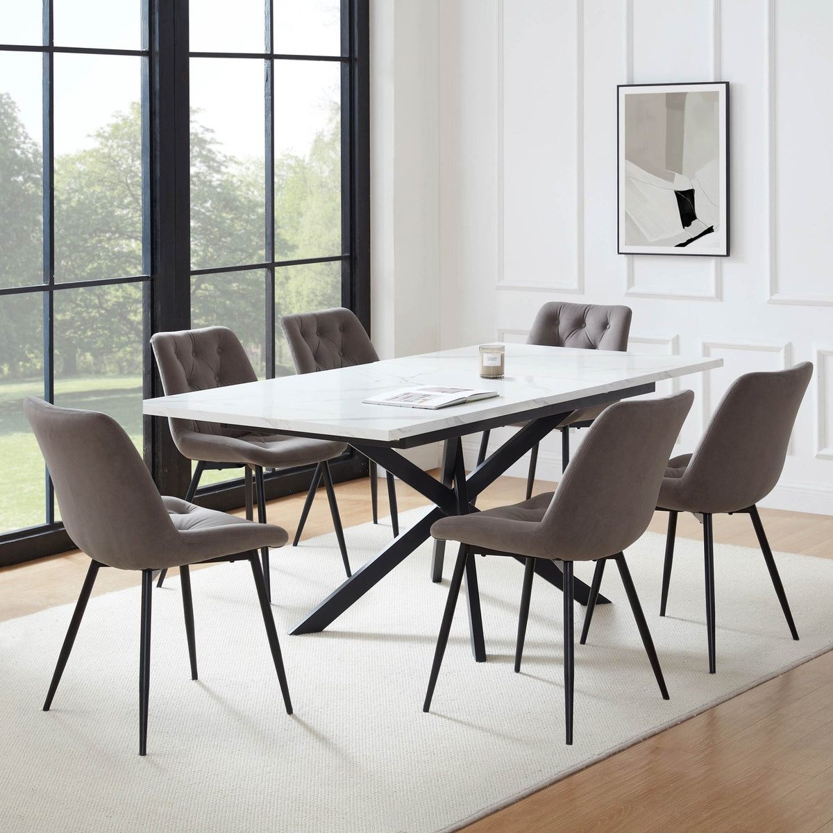 Dusklia - Brooke Rectangle Extendable 6-8 Seater Dining Table - Stone/Black