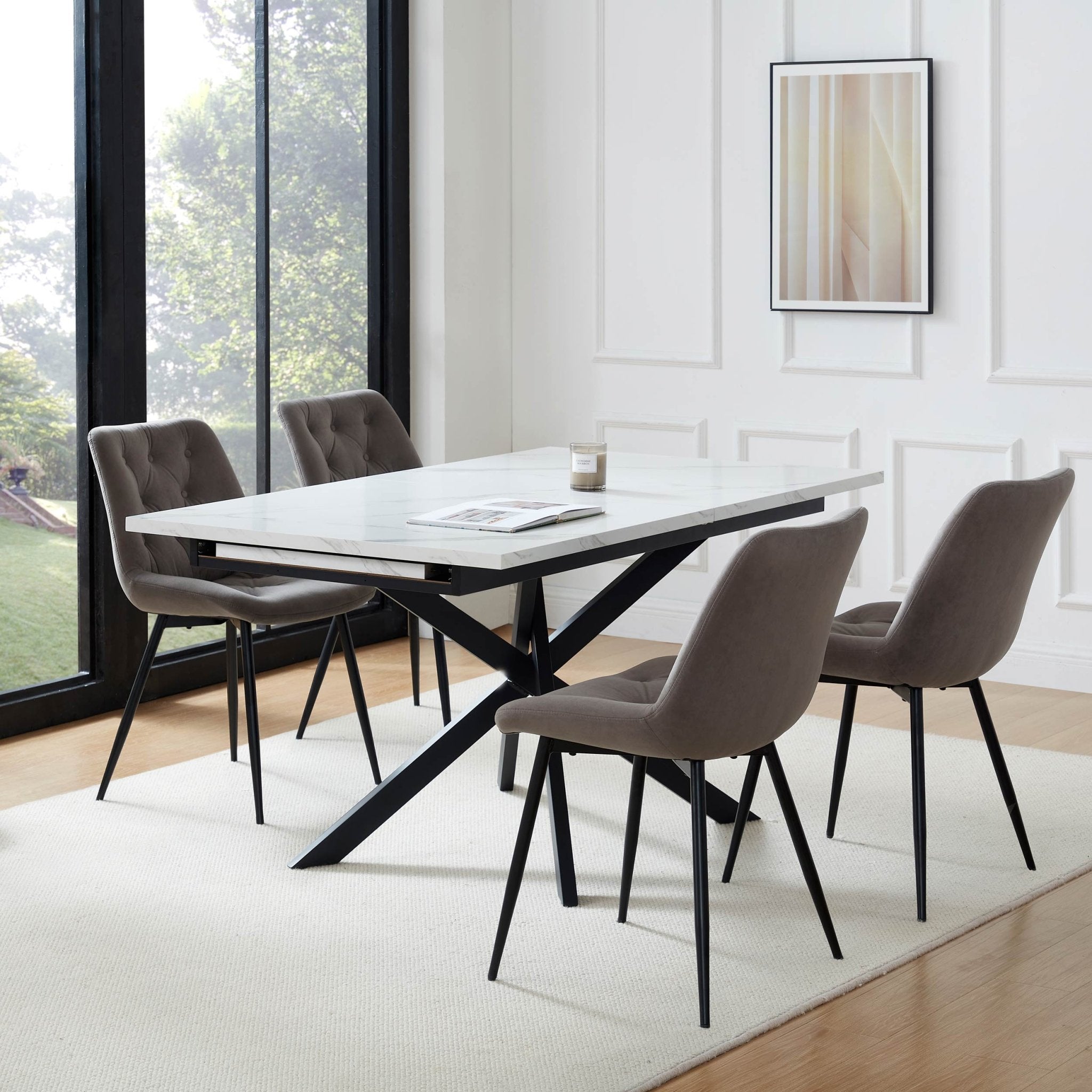 Dusklia - Brooke Rectangle Extendable 6-8 Seater Dining Table - Stone/Black
