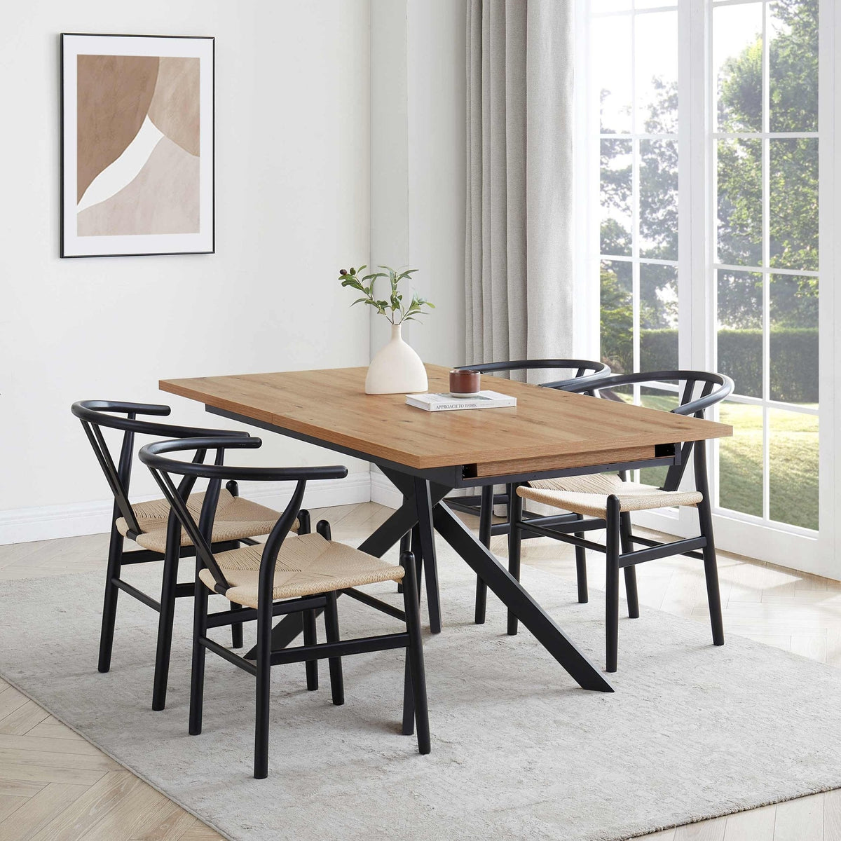 Dusklia - Brooke Rectangle Extendable 6-8 Seater Dining Table - Wood/Black