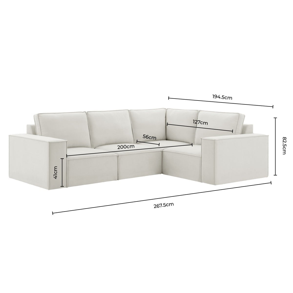 Dusklia - Brooklyn Small Right Hand L-Shape Sofa - Ivory