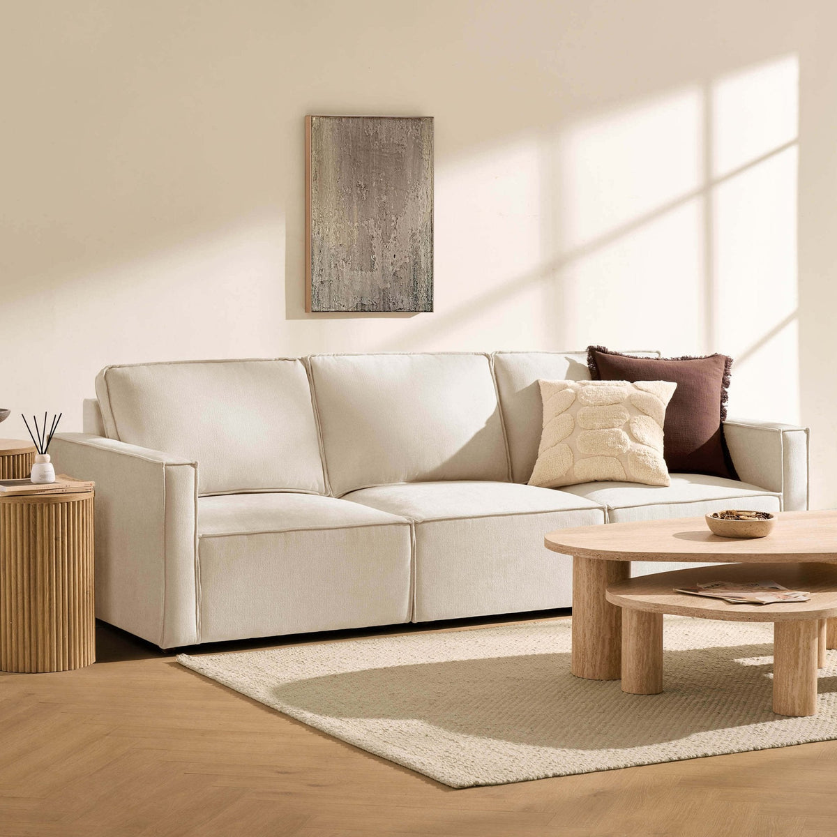 Dusklia - Brooklyn Slim Arm 3 Seater Sofa - Chenille Ivory