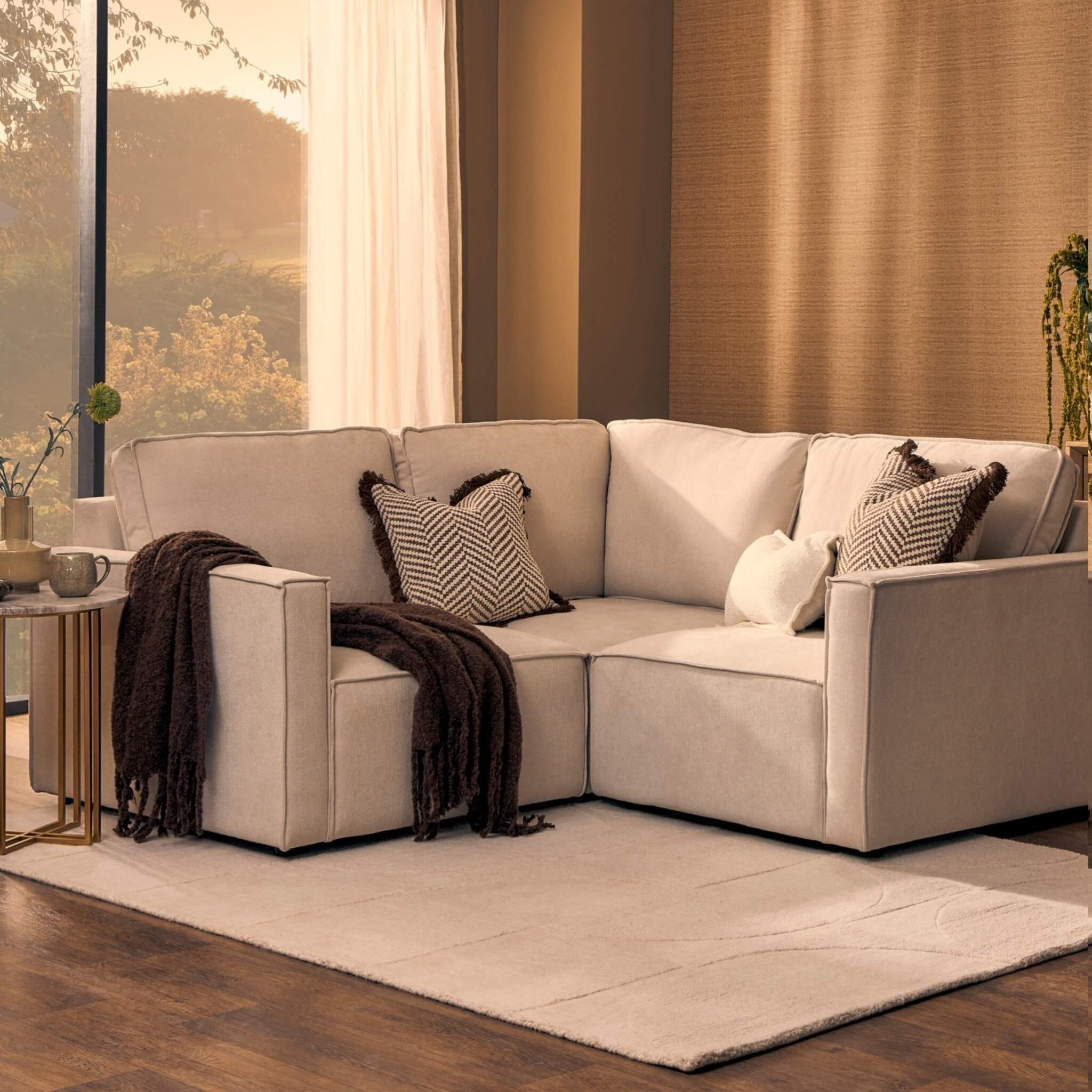 Dusklia - Brooklyn Slim Arm Right Hand Small Corner Sofa - Chenille Ivory