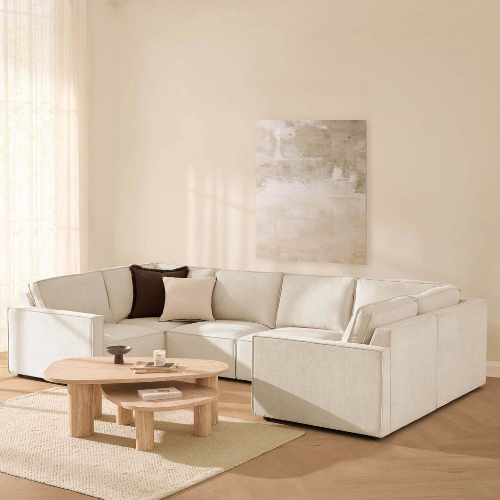 Dusklia - Brooklyn Slim Arm U-Shape Sofa - Chenille Ivory