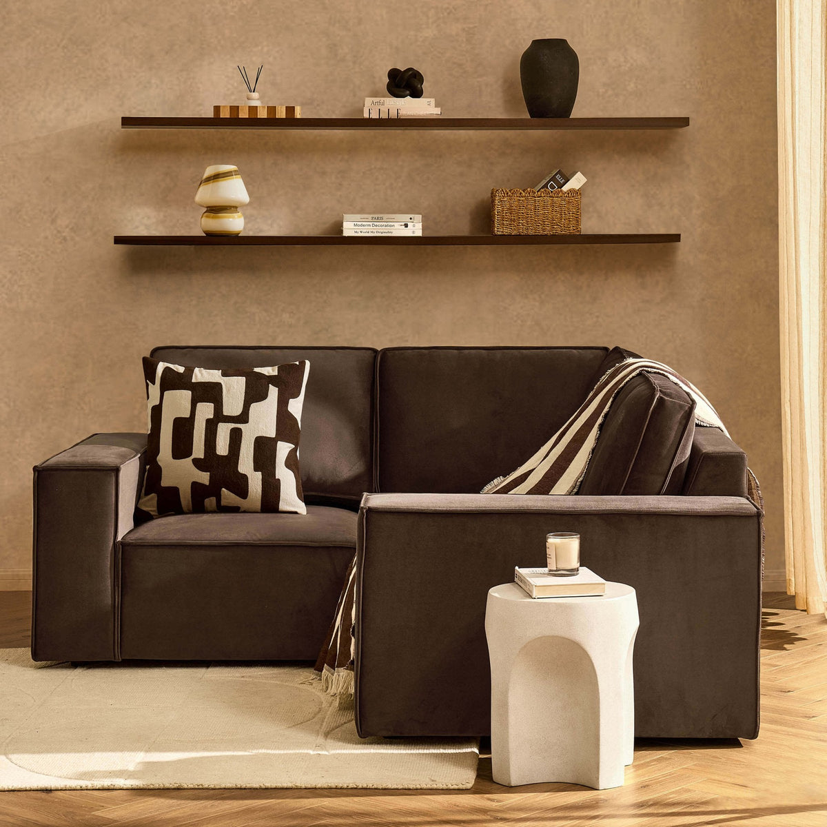Dusklia - Brooklyn Small Corner Sofa - Cappuccino