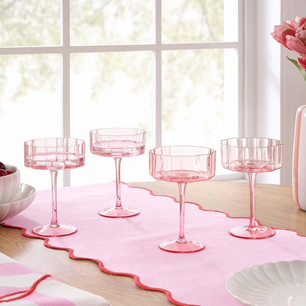 Dusklia - Brynn Scalloped Edge Glass Coupes - Set of 4 - Pink