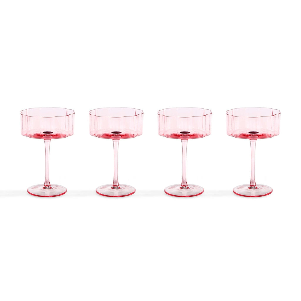 Dusklia - Brynn Scalloped Edge Glass Coupes - Set of 4 - Pink