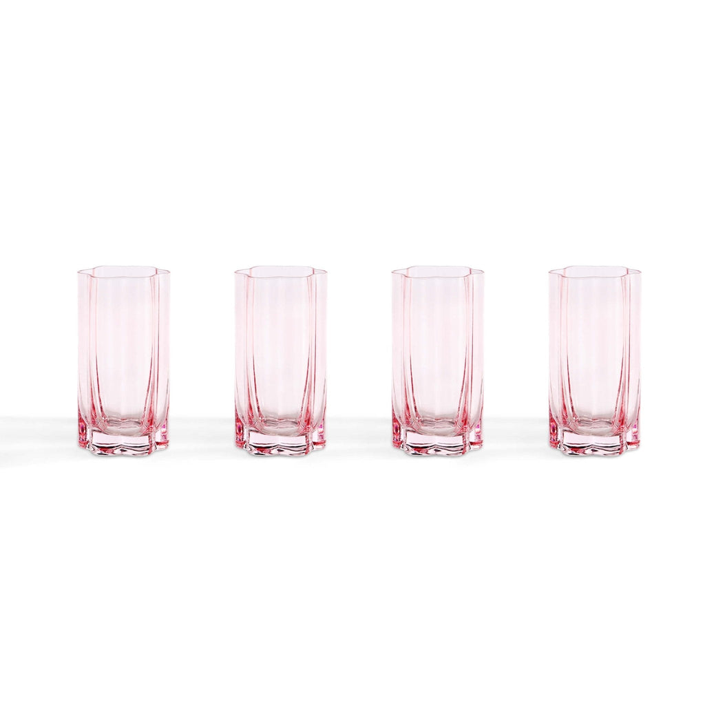 Dusklia - Brynn Scalloped Edge Glass Highballs - Set of 4 - Pink