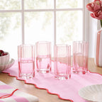 Dusklia - Brynn Scalloped Edge Glass Highballs - Set of 4 - Pink