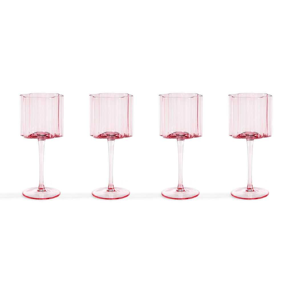 Dusklia - Brynn Scalloped Edge Wine Glasses - Set of 4 - Pink