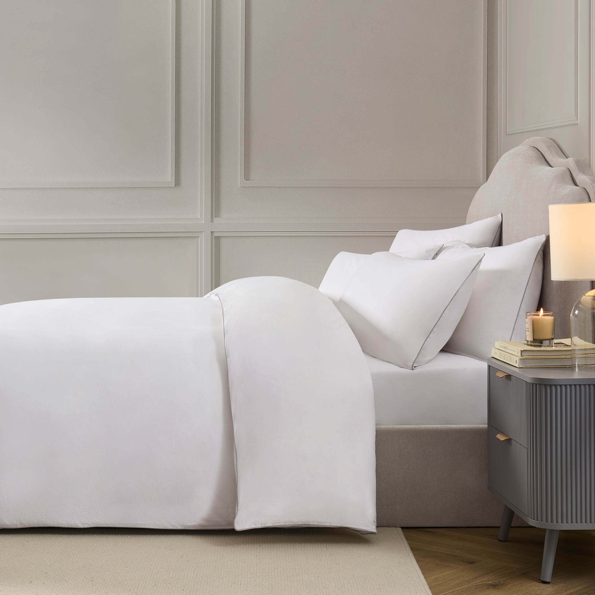 Dusklia - Cambridge 200 Thread Count Duvet Cover - Cotton - White/Grey