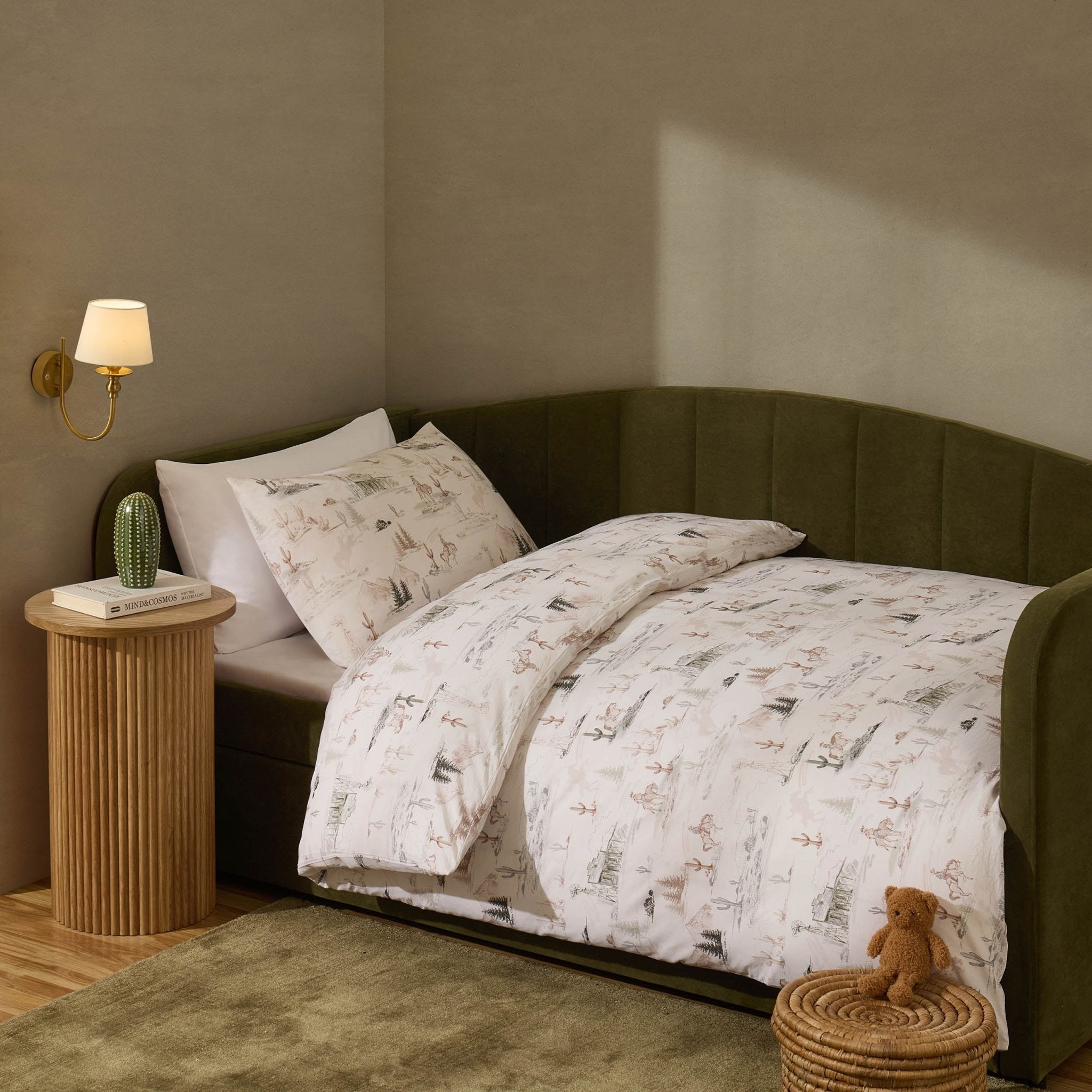 Dusklia - Cameron Cowboy 100% Cotton Kids Duvet Cover & Pillowcase Set - Green