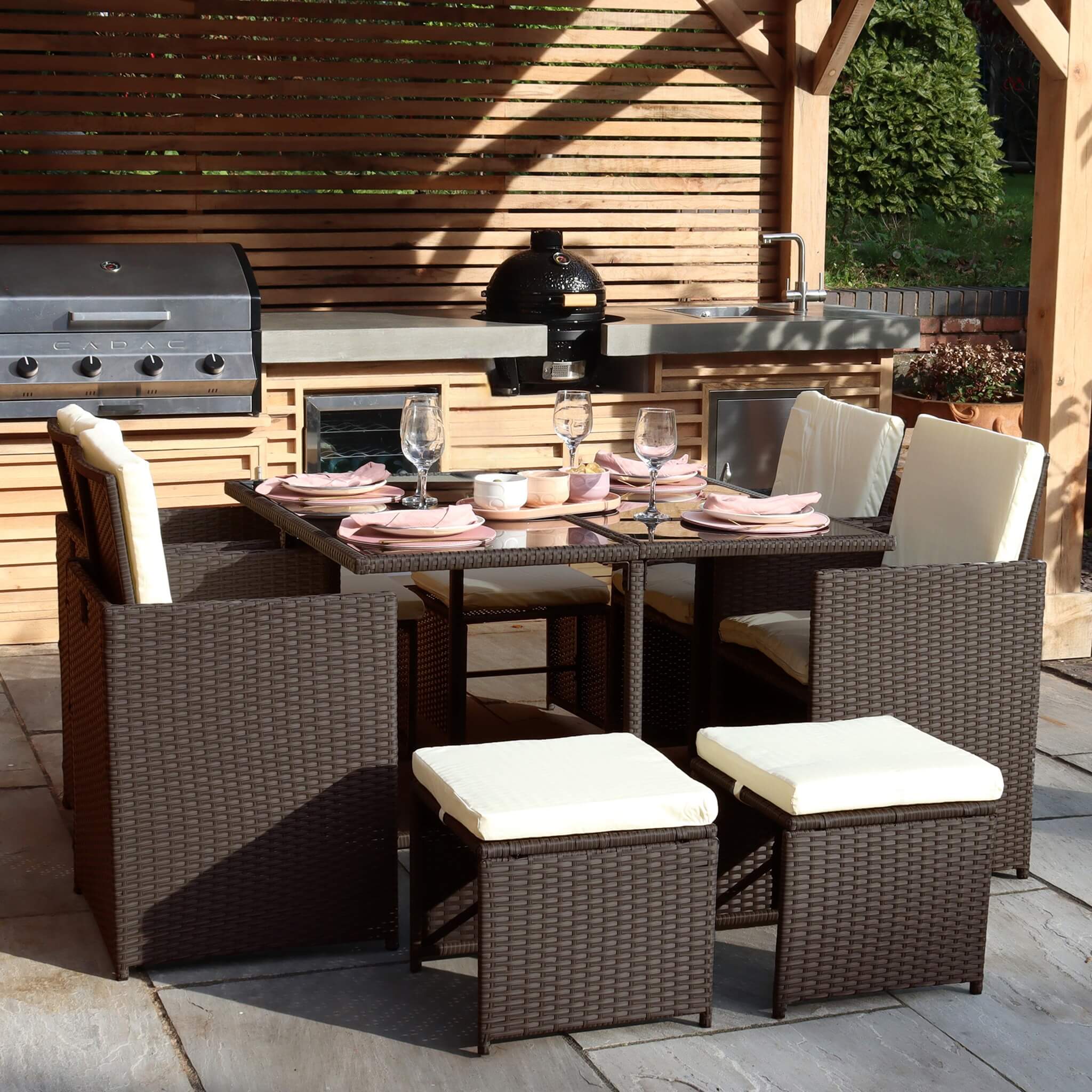 Dusklia - Cannes Outdoor 8-Seater Dining Set - Brown