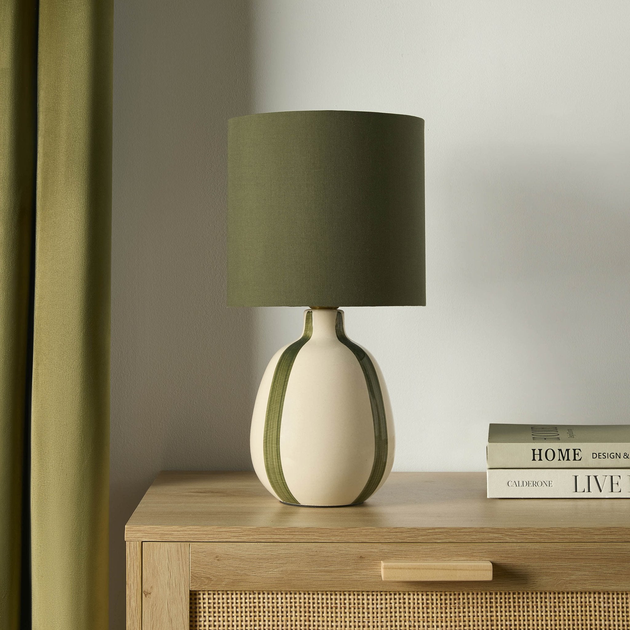 Dusklia - Cassie Striped Table Lamp - Cream/Green