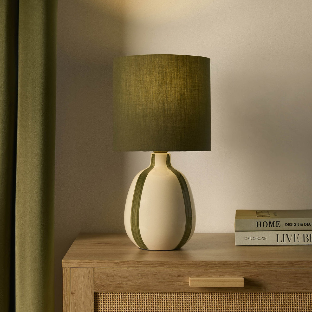 Dusklia - Cassie Striped Table Lamp - Cream/Green
