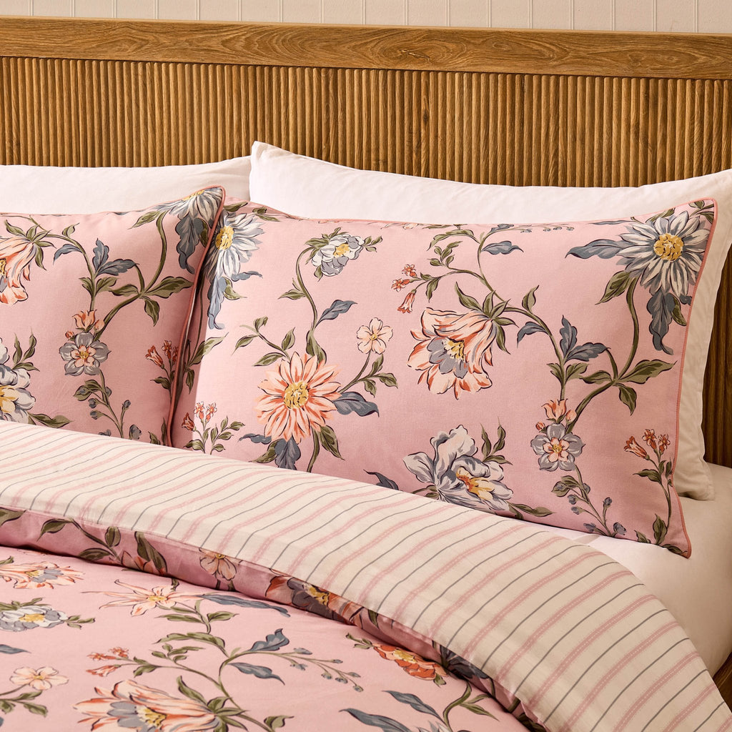 Dusklia - Celeste 300 Thread Count 100% Cotton Floral Duvet Cover & Pillowcase Set - Pink
