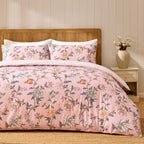 Dusklia - Celeste 300 Thread Count 100% Cotton Floral Duvet Cover & Pillowcase Set - Pink