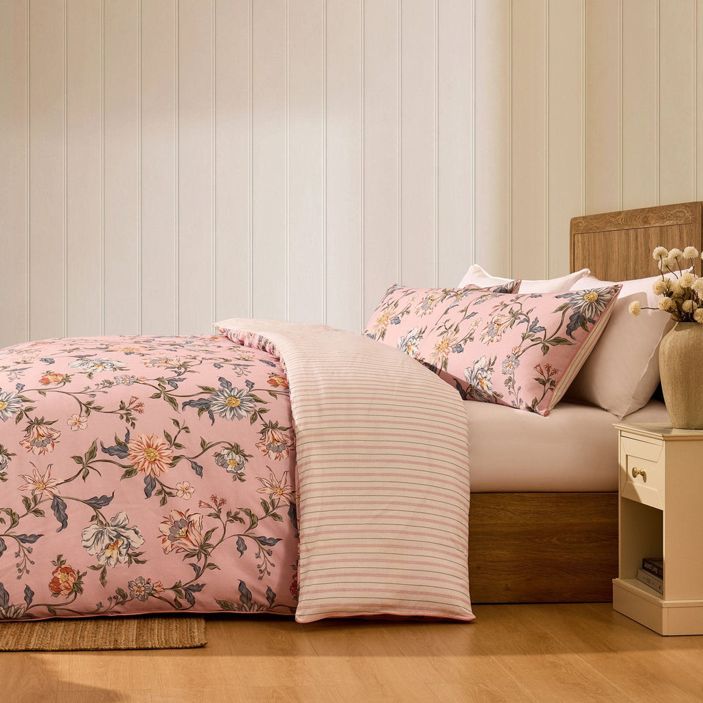 Dusklia - Celeste 300 Thread Count 100% Cotton Floral Duvet Cover & Pillowcase Set - Pink