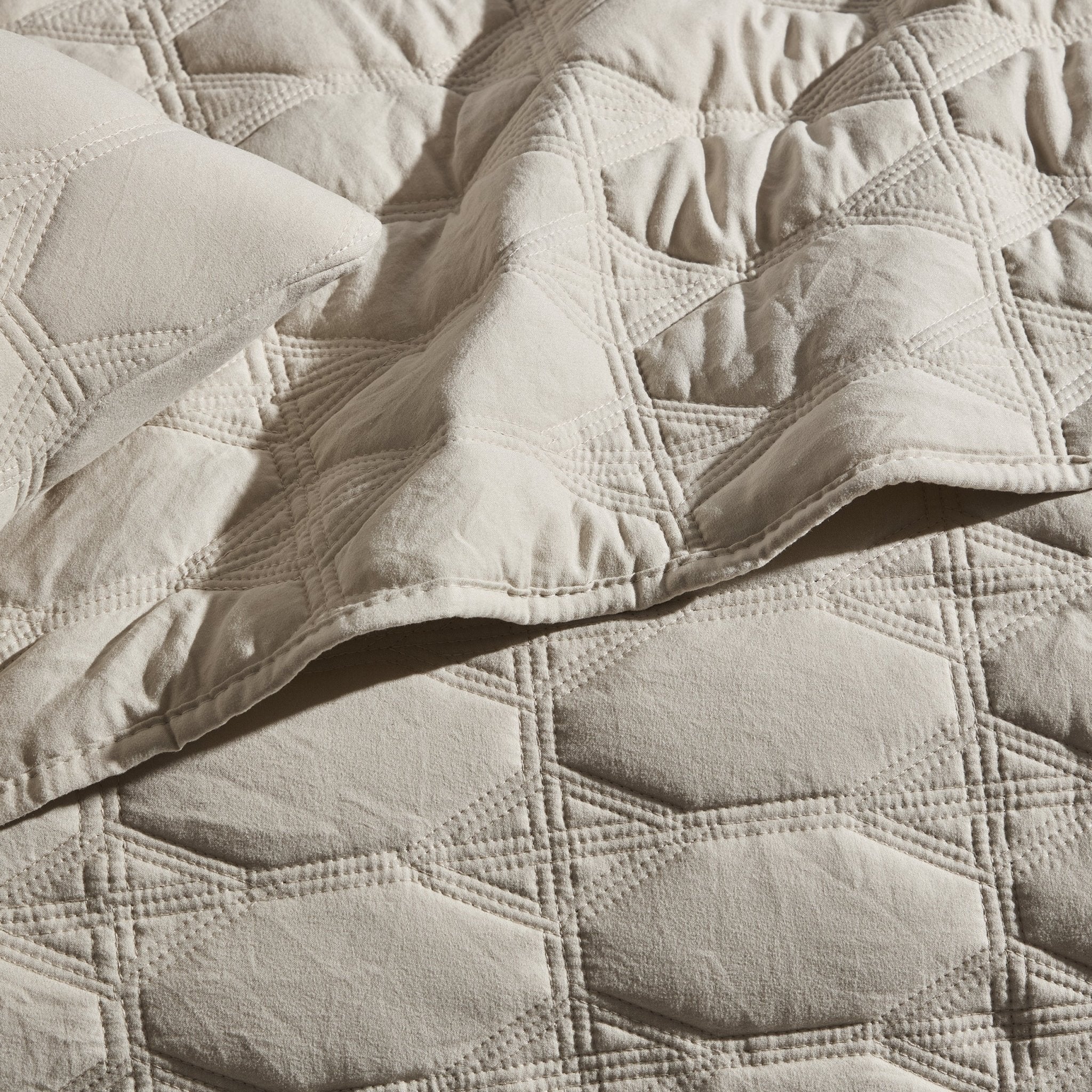 Dusklia - Charlotte Geometric Embroidered Bedspread 2.5m x 2.6m - Natural