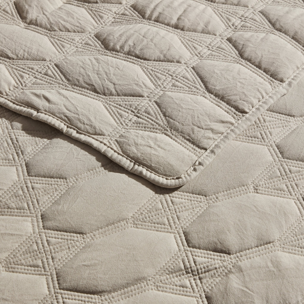 Dusklia - Charlotte Geometric Embroidered Bedspread 2.5m x 2.6m - Natural