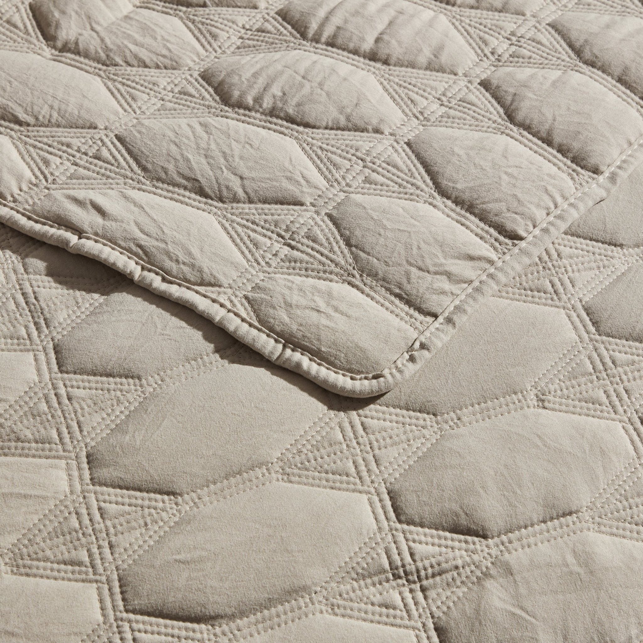Dusklia - Charlotte Geometric Embroidered Bedspread 2.5m x 2.6m - Natural